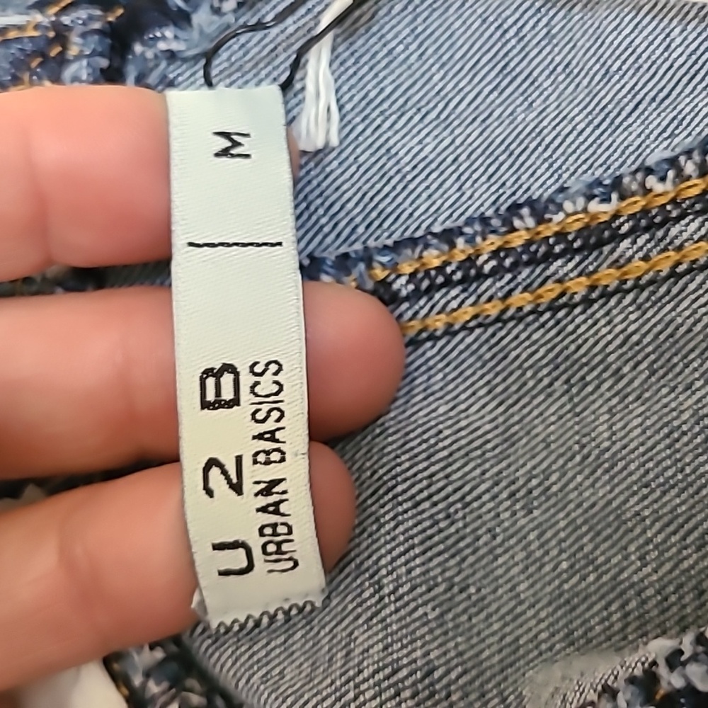 Urban Outfitters Mini Dress Size Medium Denim Skirtalls Money Hand Embellished - Picture 5 of 8